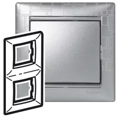   Legrand Valena 770346 2-es aluminium keret függőleges elhelyezéssel (Legrand 770346) NEM RENDELHETŐ, HELYETTE 770342 !!!