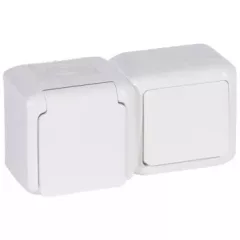   Legrand Forix 782371 vízmentes kombináció, földelt csatlakozóaljzat (dugalj) 2P+F + egypólusú kapcsoló (101), fehér, komplett szerelvény, falon kívüli, IP44 (Legrand 782371)