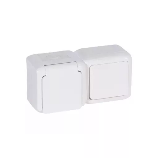 Legrand Forix 782371 vízmentes kombináció, földelt csatlakozóaljzat (dugalj) 2P+F + egypólusú kapcsoló (101), fehér, komplett szerelvény, falon kívüli, IP44 (Legrand 782371)