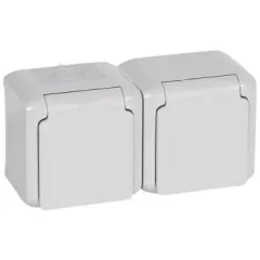   Legrand Forix 782394 vízmentes földelt csatlakozóaljzat (dugalj) gyermekvédelemmel 2x2P+F szürke burkolattal, kerettel, falon kívüli, 16A 250V IP44 (Legrand 782394)