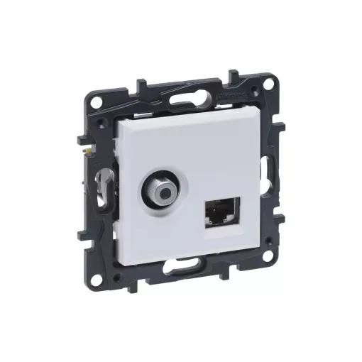 Legrand Niloé Step 863177 "F" típusú TV aljzat + RJ45 Cat. 6 UTP aljzat, fehér (Legrand 863177 / 863177B)