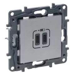   Legrand Niloé Step 863339 2xUSB-C töltőaljzat 5V 3A 15W, alumínium (Legrand 863339 / 863339B)