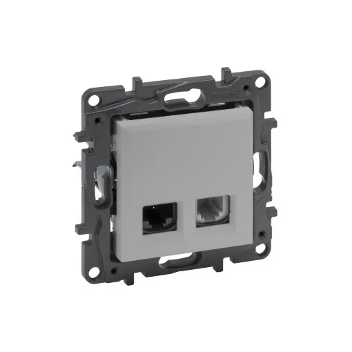 Legrand Niloé Step 863356 RJ45 Cat.6 UTP + 1xRJ11 aljzat, alumínium (Legrand 863356 / 863356B)