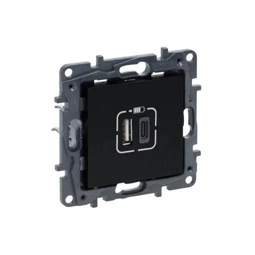 Legrand Niloé Step 863540 2xUSB-A+C töltőaljzat 5V 3A 15W, fekete (Legrand 863540 / 863540B)