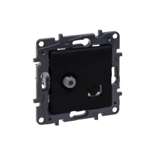 Legrand Niloé Step 863577 "F" típusú TV aljzat + RJ45 Cat. 6 UTP aljzat, fekete (Legrand 863577 / 863577B)
