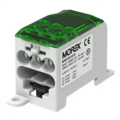   Morek MAB1201G10 OJL200A zöld elosztóblokk – be: 1×Al/Cu 10–70 mm², ki: 6×Cu 2,5–16 mm²