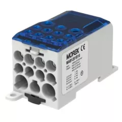   Morek MAB1281B10 OJL280A kék elosztóblokk – be: 1×Al/Cu 35–120 mm², ki: 2×35 / 5×16 / 4×10 mm²