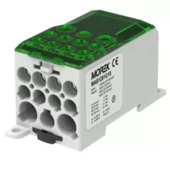   Morek MAB1281G10 OJL280A zöld elosztóblokk – be: 1×Al/Cu 35–120 mm², ki: 2×35 / 5×16 / 4×10 mm²