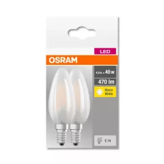   OSRAM Base LED fényforrás (izzó) gyertya forma matt üveg búra, E14 foglalat, 4 W/db, 470lm, 2700K meleg fehér 2db-os csomag ( 4058075803930 )