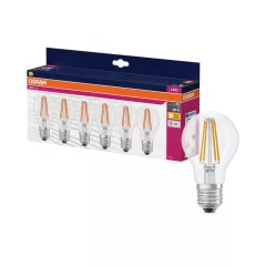   OSRAM VALUE LED fényforrás (izzó), classic forma, átlátszó üveg búra, E27 foglalat, 7W, 806lm, 2700K meleg fehér 6db-os csomag ( 4058075845664 )