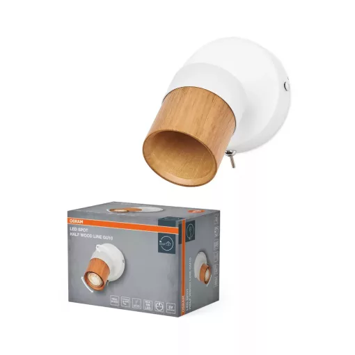 OSRAM Decor fél fa vonalas fali állítható spot lámpa 1 fejes, beltéri, fa dekor, fehér, GU10, acél és gumifa, IP20, hossz: 100 mm ( 4058075852921 )