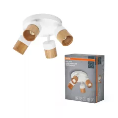   OSRAM Decor fél fa vonalas mennyezeti / fali állítható spot lámpa Plate 4 fejes, beltéri, fa dekor, fehér, 4 × GU10, acél és gumifa, IP20, átmérő: 233 mm ( 4058075852983 )