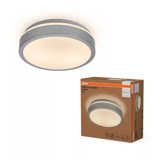 OSRAM Essentials Orbis kerek mennyezeti lámpa, beltéri, ezüst, E27, fém, IP20, hossz: 95 mm, átmérő: 220 mm ( 4058075855205 )