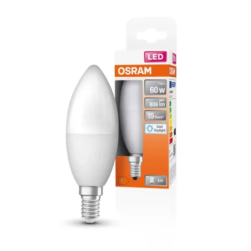 OSRAM Star LED fényforrás (izzó) gyertya forma, matt plasztik búra, E14 foglalat, 7,5W, 806lm, 6500K hideg fehér ( 4099854023026 )