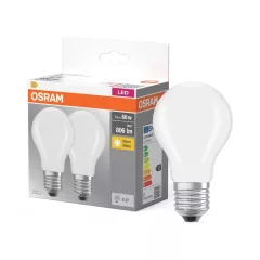   OSRAM Base LED fényforrás (izzó), classic forma, matt plasztik búra, E27 foglalat, 7W, 806lm, 2700K meleg fehér 2db-os csomag ( 4099854064074 )