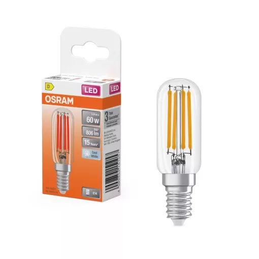 OSRAM T26 LED hűtőszekrény világító fényforrás (izzó), átlátszó üveg búra, E14 foglalat, 5,9W, 806lm, 4000K semleges fehér ( 4099854151057 )