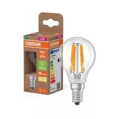   OSRAM Superstar+ LED fényforrás (izzó) kisgömb forma, átlátszó üveg búra, E14 foglalat, 3,8W, 806lm, 2700K meleg fehér ( 4099854255229 )