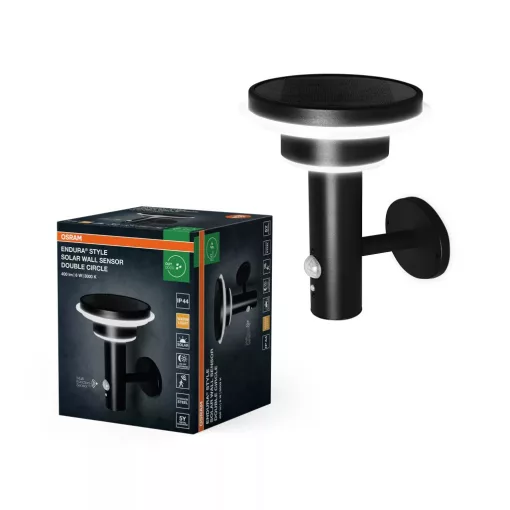 OSRAM ENDURA® napelemes dupla kör LED oldalfali lámpa mozgásérzékelővel, kültéri, fekete, 400 lm, 6 W, 3000 K, rozsdamentes acél, IP44, hossz: 220 mm, dimmelhető ( 4099854455506 )