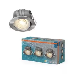  OSRAM beépíthető (recess) LED spot lámpa IP44, beltéri / fedett kültéri, szatén nikkel, 270 lm, 4,9 W, 2700 K / 4000 K / 6500 K, alumínium és műanyag, IP44, átmérő: 88 mm, dönthető 3 db-os szett, kapcsolós színhőmérséklet ( 4099854596087 )