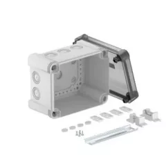   Obo Bettermann 2005096 - X10 R LGR-TR - Leágazódoboz átlátszó fedéllel, 2069 sínnel 190x150x125 grau / transparent