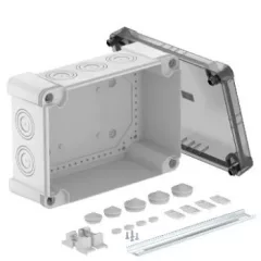   Obo Bettermann 2005104 - X25 R LGR-TR - Leágazódoboz átlátszó fedéllel, 2069 sínnel 286x202x125 grau / transparent