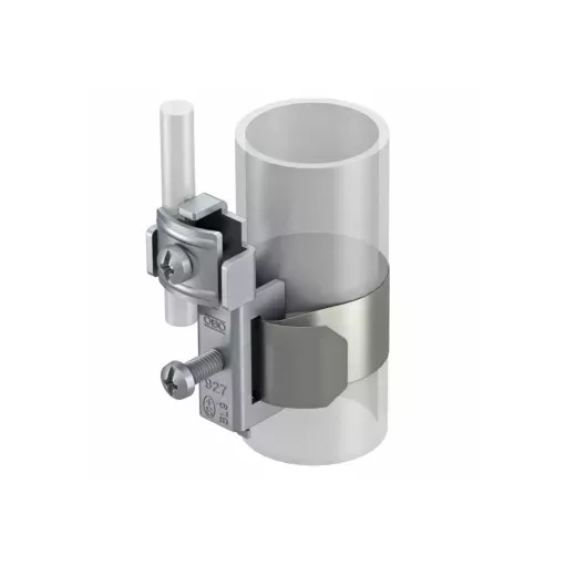 Obo Bettermann 5057515 - 927 1 Szalagföldelő bilincs L=200 mm, 3/8-1 1/2 coll(17-48mm) csövekhez, rozsdamentes acélból (VA)