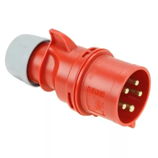 PCE, 025-6, ipari csatlakozó lengő dugvilla egyenes 5P (3P+N+F) 32A 6h, 400V 50/60 Hz, IP44, Dfh-324, piros, csavaros csatlakozás, Shark (PCE 025-6)