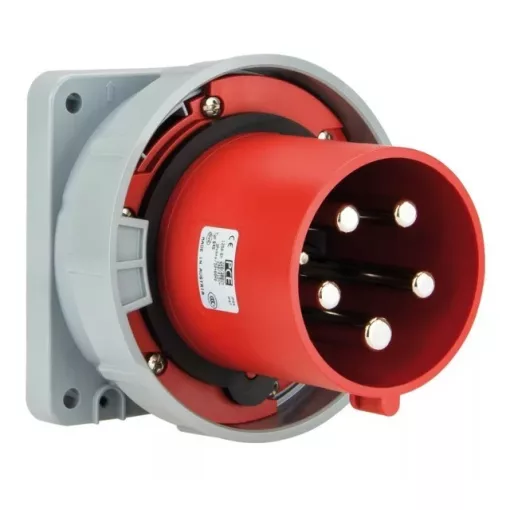 PCE, 645-6, ipari csatlakozó beépíthető dugvilla egyenes 5P (3P+N+F) 125A 6h, 400V 50/60 Hz, IP67, Dfb-1254, piros, csavaros csatlakozás (PCE 645-6)
