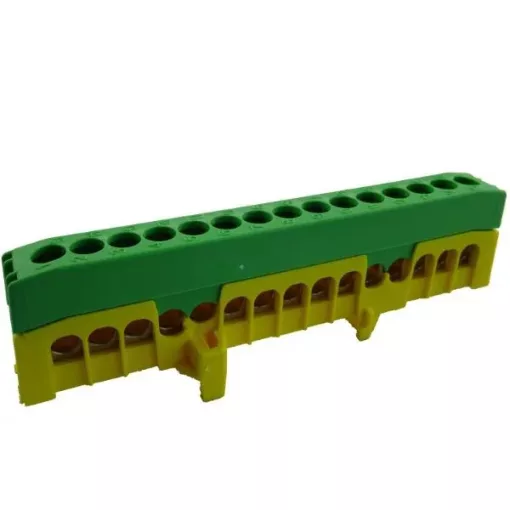 Pollmann, kalapsínre rögzíthető sorkapocs, 15x16mm2 zöld/sárga, csavaros csatlakozás, PE15-F2 (Pollmann 2020273)
