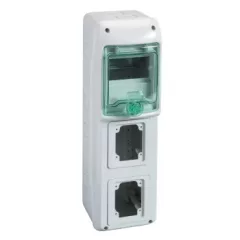   Schneider 13178 Kaedra vízálló kiselosztók 5 modul, 1 sor, 2 db 90x100 mm-es níylással, átlátszó zöld ajtóval, IP65, falon kívüli