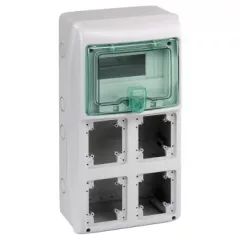   Schneider 13179 Kaedra vízálló kiselosztók 8 modul, 1 sor, 4 db 90x100 mm-es níylással, átlátszó zöld ajtóval, IP65, falon kívüli