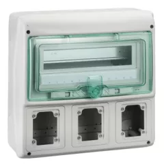   Schneider 13180 Kaedra vízálló kiselosztók 13 modul, 1 sor, 3 db 90x100 mm-es níylással, átlátszó zöld ajtóval, IP65, falon kívüli