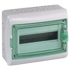   Schneider 13431 Kaedra vízálló kiselosztók 12 modul, 1 sor, átlátszó zöld ajtóval, IP65, falon kívüli