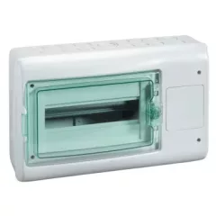   Schneider 13438 Kaedra vízálló kiselosztók 12 modul, 1 sor, 1 db 90x100 mm-es níylással, átlátszó zöld ajtóval, IP65, falon kívüli