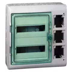   Schneider 13439 Kaedra vízálló kiselosztók 24 modul, 2 sor, 3 db 90x100 mm-es níylással, átlátszó zöld ajtóval, IP65, falon kívüli