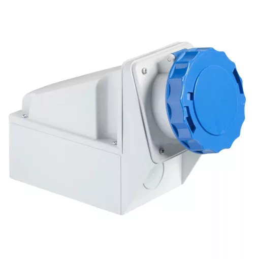 Schneider Electric, 81179, ipari csatlakozó rögzíthető dugalj tokozott 4P (3P+F) 63A 9h, 230V 50/60 Hz, IP67, kék, csavaros csatlakozás, PratiKa (Schneider 81179)