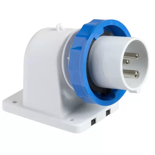 Schneider Electric, 83866, ipari csatlakozó beépíthető dugvilla ferde 3P (2P+F) 32A 6h, 230V 50/60 Hz, IP67, Dfb-322, kék, csavaros csatlakozás, PratiKa (Schneider 83866)