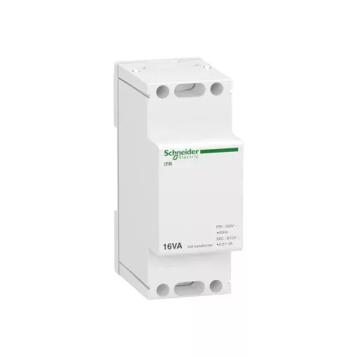 Schneider Electric, A9A15212, moduláris csengő transzformátor 16 VA, 230V/8-12V AC 50/60 Hz, ACTI9 (Schneider A9A15212)