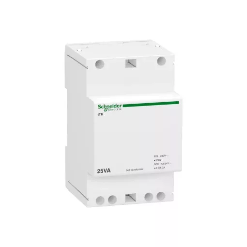 Schneider Electric, A9A15215, moduláris csengő transzformátor 25 VA, 230V/12-24V AC 50/60 Hz, ACTI9 (Schneider A9A15215)