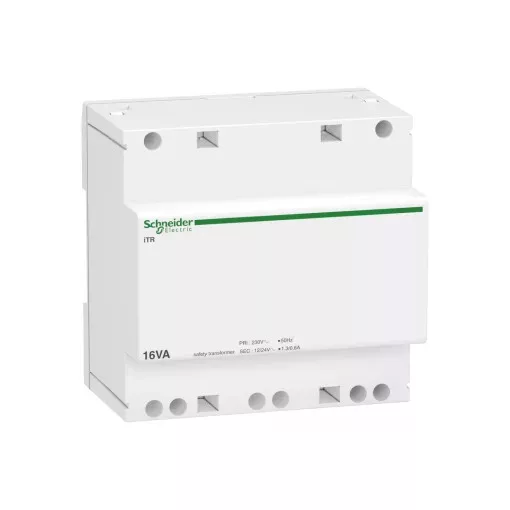 Schneider Electric, A9A15218, moduláris bisztonsági transzformátor 16 VA, 230V/12-24V AC 50/60 Hz, ACTI9 (Schneider A9A15218)