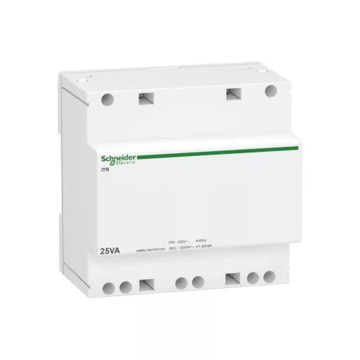 Schneider Electric, A9A15219, moduláris bisztonsági transzformátor 25 VA, 230V/12-24V AC 50/60 Hz, ACTI9 (Schneider A9A15219)