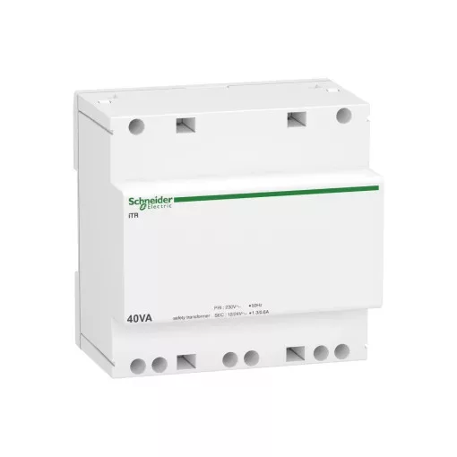 Schneider Electric, A9A15220, moduláris bisztonsági transzformátor 40 VA, 230V/12-24V AC 50/60 Hz, ACTI9 (Schneider A9A15220)