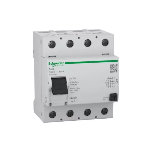Schneider Electric A9R26492 Acti9 RCCB-ID áram-védőkapcsoló, A osztály, 4P, 125A, 500mA