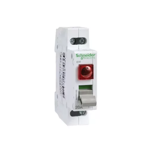 Schneider Electric, A9S61120, moduláris kapcsoló 1P 20A 250V AC, 230V jelzőlámpával, Acti9 ISW (Schneider A9S61120)