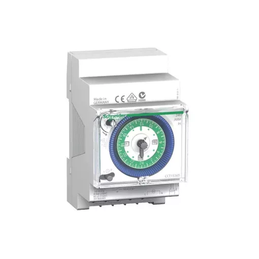 Schneider Electric, CCT15365, mechanikus napi kapcsolóóra, 1 csatorna 16A, 48 BE - 48 KI kapcsolási művelet, 200 óra menet-tartalék, Acti9 IH 24h 1c ARM (Schneider CCT15365)