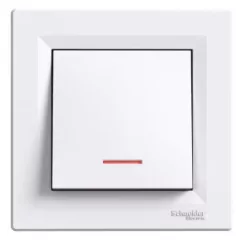   Schneider Electric Asfora EPH1600121 egypólusú nyomó (N101), fehér burkolattal, kerettel, süllyesztett, piros jelzőfénnyel 10A 250V ( EPH1600121 ).