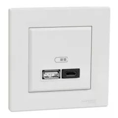   Schneider Electric Asfora EPH2700421 Dupla USB gyorstöltő, A+C, 45W, fehér burkolattal, kerettel, süllyesztett ( EPH2700421 )