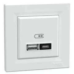   Schneider Electric Asfora EPH2700521 USB dupla töltő (3 A - 21 W), A+C típusú csatlakozókkal, fehér burkolattal, kerettel, süllyesztett