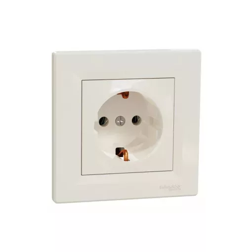 Schneider Electric Asfora EPH2900123 földelt csatlakozóaljzat (dugalj), 2P+F, bézs burkolattal, kerettel, süllyesztett, 16A 250V ( EPH2900123 ).