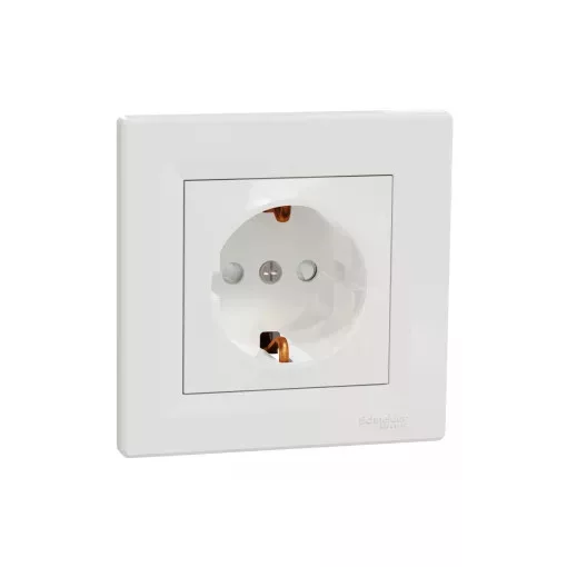 Schneider Electric Asfora EPH2900221 földelt csatlakozóaljzat (dugalj), gyermekvédelemmel, 2P+F, fehér burkolattal, kerettel, süllyesztett, 16A 250V ( EPH2900221 ).